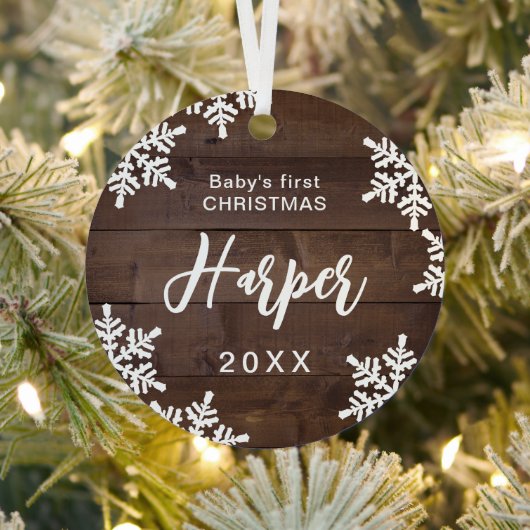 Hout Snowflakes Baby's Eerste Kerstscript Naam Metalen Ornament (Insitu)