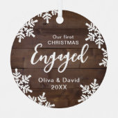 Hout Snowflakes Ons eerste kerstscript Metalen Ornament (Voorkant)