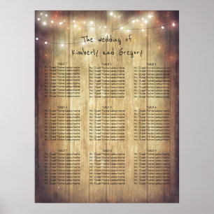 Hout String Lights Rustic Wedding Seating Chart Poster