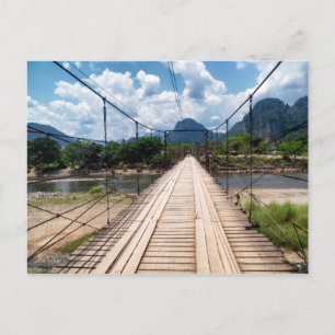 Hout Suspension Bridge over River, Vang Vieng Briefkaart