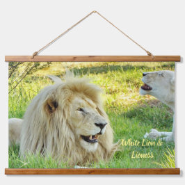 Hout Topped Wandtapijt Witte Leeuw & Leeuwin! Hangend Wandkleed