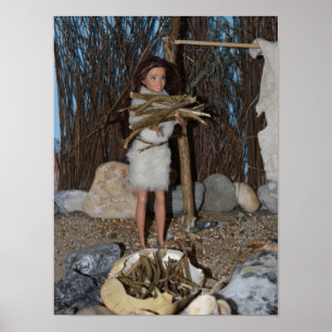 Hout verzamelen voor het vuur. poster