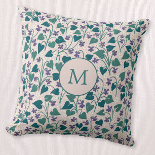 Hout Violet Anemoon Bloem Botanisch Monogram Kussen