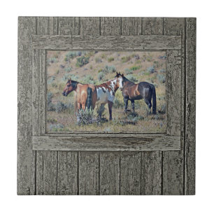 Hout window paarden 3 tegeltje