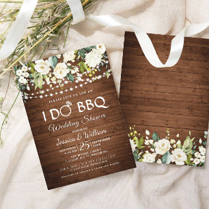 Hout & Witte Rozen Bloemen Ik Doe BBQ Bruiloft Dou Kaart