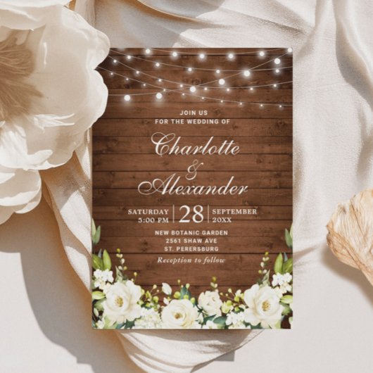 Hout & Witte Rozen Groene Waterverf bruiloft Kaart