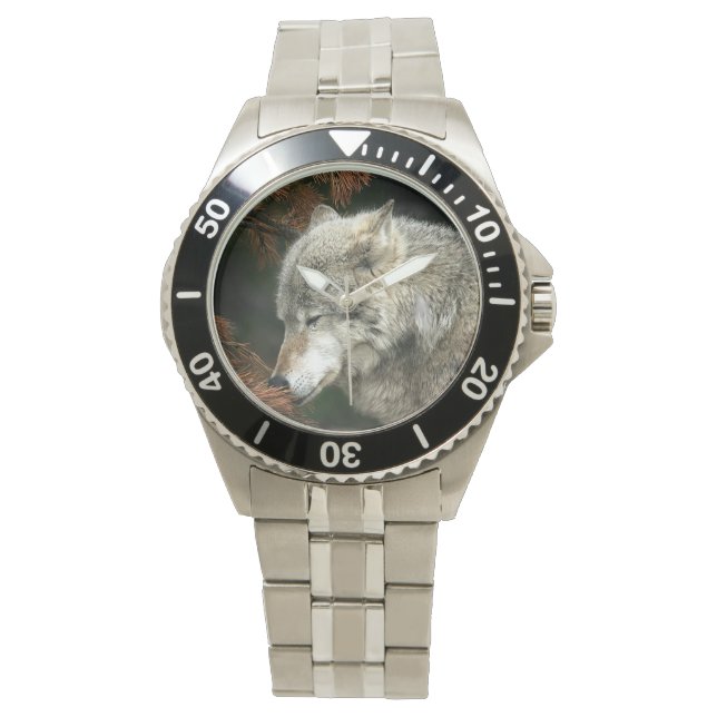 Hout wolf gezicht horloge (Voorkant)