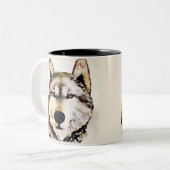 Hout Wolf Portret Tweekleurige Koffiemok (Voorkant links)