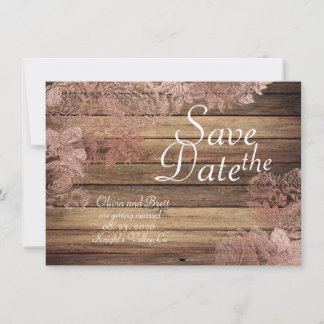 Houtachtige Rustieke Roos Kant Trouw Save The Date