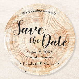 Houtbark Disc Rustic Wedding Save the Date Ronde Kartonnen Onderzetter