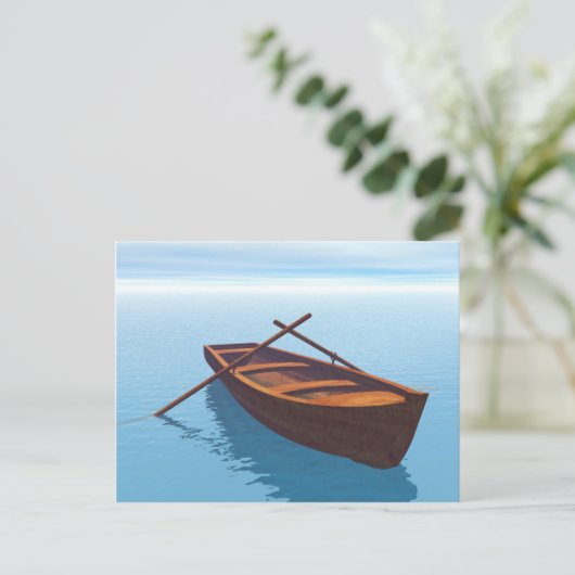 Houtboot op het water briefkaart (Staand voorkant)