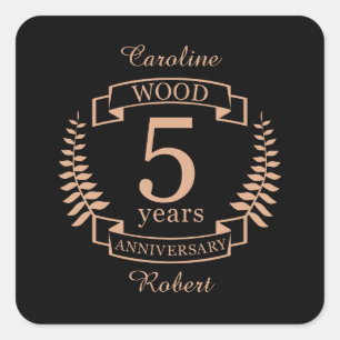 Houtbruiloft 5 jaar vierkante sticker