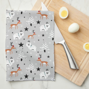 Houtdieren en kerstbomen theedoek