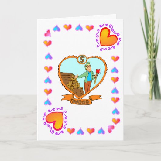 Houten 5e verjaardag kaart (Voorkant)