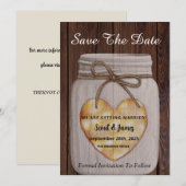 Houten Achtergrond met Hart Mason Jar Save The Date (Voorkant / Achterkant)