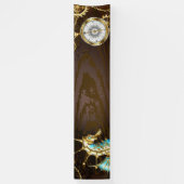 Houten achtergrond met mechanisch zeepaard spandoek (Verticaal)