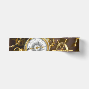 Houten achtergrond met mechanisch zeepaardje grosgrain lint