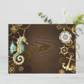 Houten achtergrond met mechanisch zeepaardje programma (Staand voorkant)