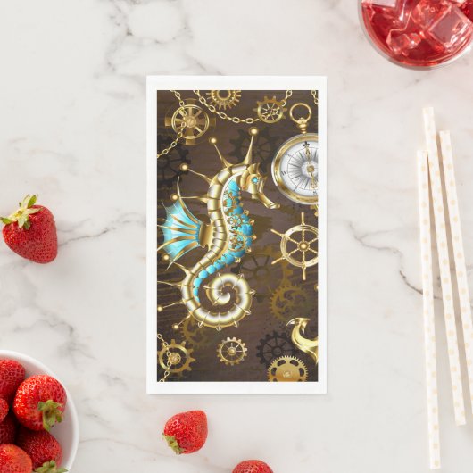 Houten achtergrond met mechanisch zeepaardje servet (Insitu)