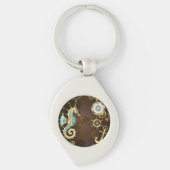 Houten achtergrond met mechanisch zeepaardje sleutelhanger (Voorkant)