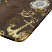 Houten achtergrond met mechanisch zeepaardje snijplank (Hoek)