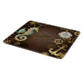 Houten achtergrond met mechanisch zeepaardje snijplank (Hoek)