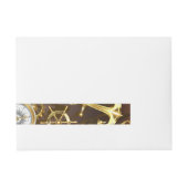 Houten achtergrond met mechanische zeepaard adreslabel wikkel (Voorkant)