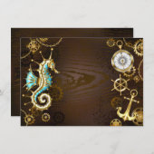 Houten achtergrond met mechanische zeepaard bedankkaart (Voorkant / Achterkant)