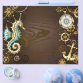 Houten achtergrond met mechanische zeepaard flyer (Enkel)