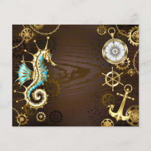 Houten achtergrond met mechanische zeepaard flyer