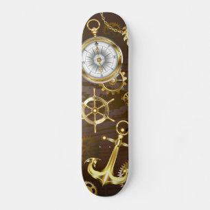 Houten Achtergrond met Mechanische Zeepaard Skateboard
