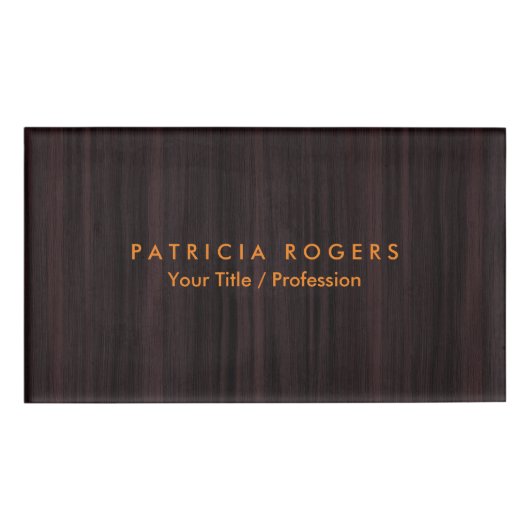 Houten Achtergrond Sinaasappel Bruin Professioneel Naambadge (Voorkant)