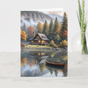 Houten berghuisje met roeiboot kaart