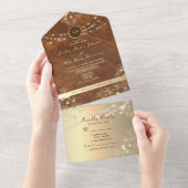 Houten Bloemen Kant Gouden Huwelijk All In One Uitnodiging (Afscheurbaar)
