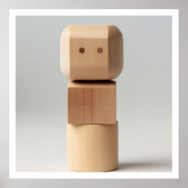 Houten blok met gesneden gezicht poster