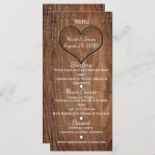 Houten boom gekarteld in het menu Hart Rustic Wedd (Voorkant / Achterkant)