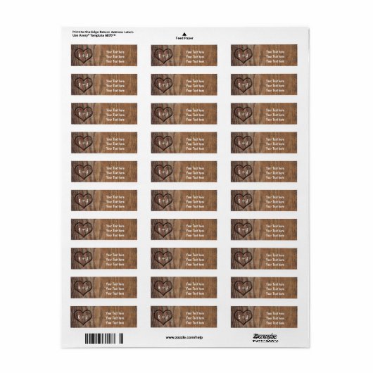 Houten Boom Gesneden Hart Rustieke Adresetiketten Etiket (Full Sheet)