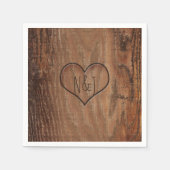 Houten Boom Gesneden in Hart Rustieke Bruiloft Servetten (Voorkant)