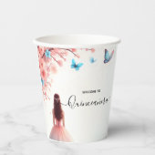 Houten Boom Roze Girly Cherry Blossom Quinceanera Papieren Bekers (Voorkant)