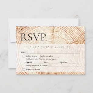 Houten boomschors Rustic Wedding maaltijd keuzes RSVP Kaartje
