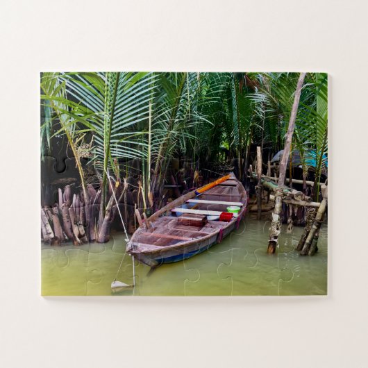 Houten boot in de Mekongdelta Legpuzzel (Horizontaal)