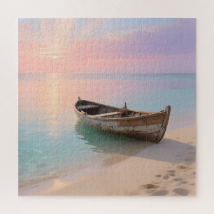 Houten Boot Tropische Zonsondergang Strand Legpuzzel