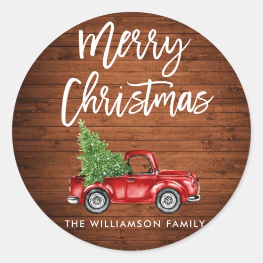 Houten Borstel Script Kerst Truck Envelope Seal Ronde Sticker (Voorkant)