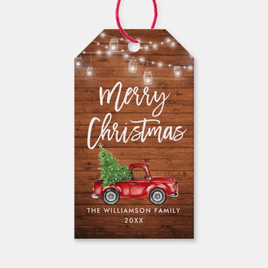 Houten Borstel Script Lights Christmas  Truck Cadeaulabel (Voorkant)