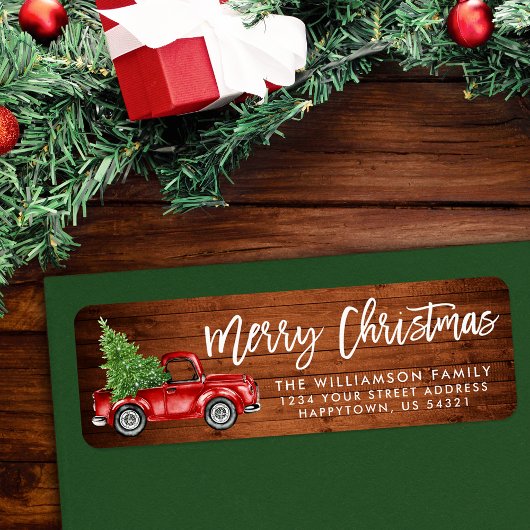 Houten Borstel Script Truck Christmas Green Etiket