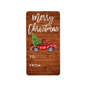 Houten Borstel Script  Truck Kerstcadeau Etiket