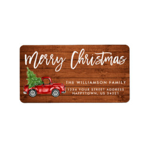 Houten Borstel Script Vrachtwagen Kerst Etiket