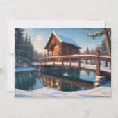 Houten brug met sneeuw bedekt feestdagenkaart (Voorkant)