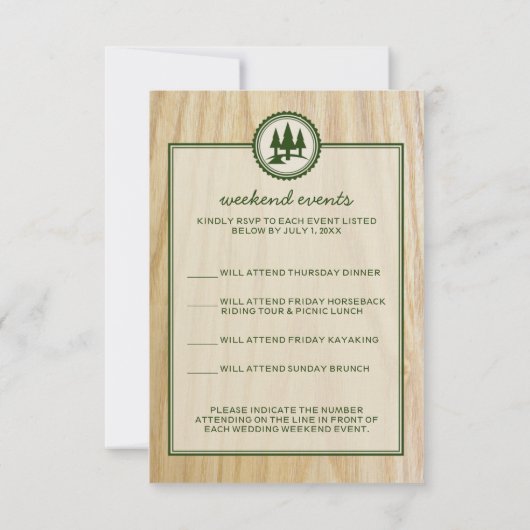 Houten Bruiloft & Glamping RSVP Kaarten (Achterkant)