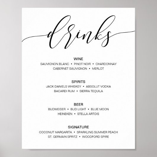 Houten Bruiloftsbar Menu Bord Dranken Poster (Voorkant)